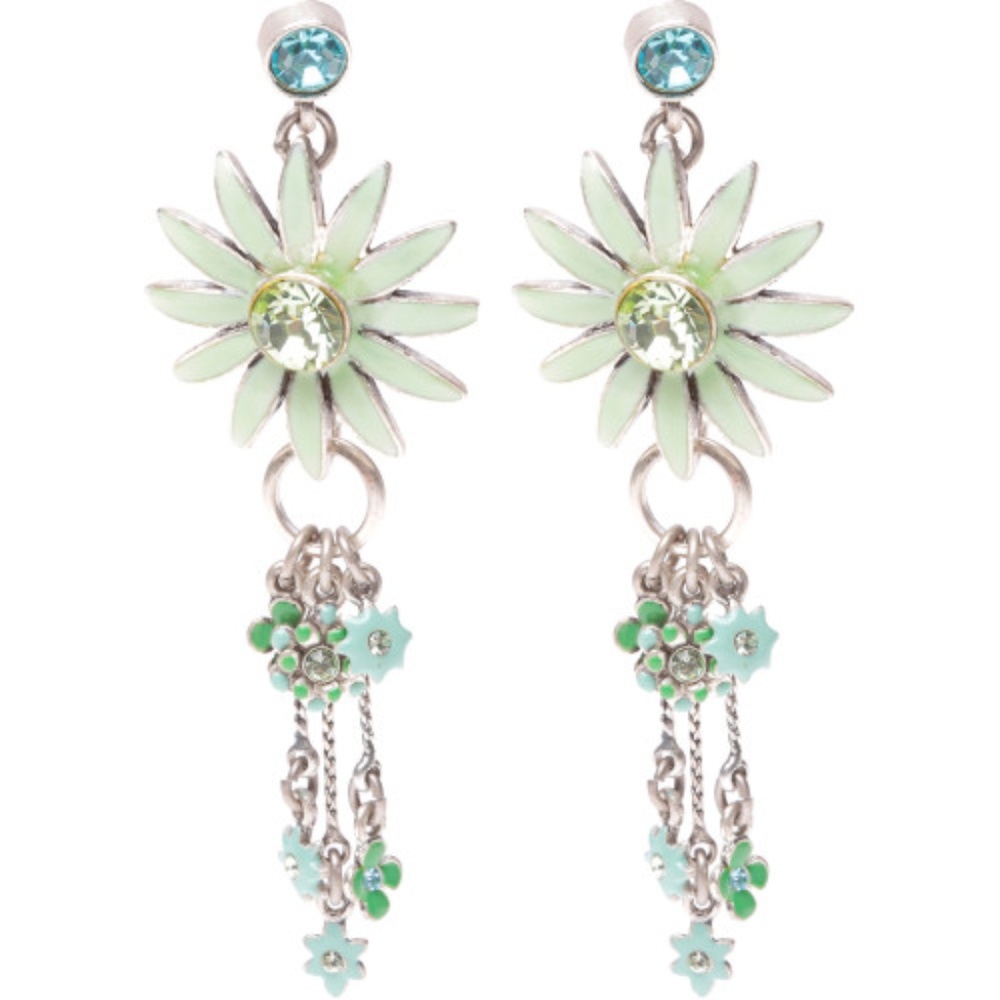 Green Flower Dangle Crystal Charm Earrings